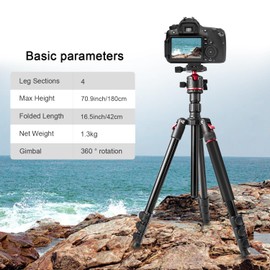 ZOMEi 173 cm/68 inch Camera Tripod Professional Aluminum Ball Head Tripod Outdoor Travel Monopod with Carry Bag Phone Holder Compatible with DSLR Binoculars Laser Telescope