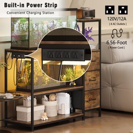 Welfuturer 20 Gallon Aquarium Stand with Power Outlets Fish Tank Stand with 3 Drawers Metal Frame Heavy Duty Reptile Tank Stand with 3-Tier Storage Shelves,Left/Right Assembly, Adjustment Height