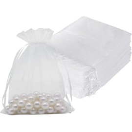 60 Piezas Bolsas de Organza, 10 x 15 CM Pequeñas Bolsas de Regalo de Malla con Cordón, Bolsas de Regalo para Boda Joya Navidad Fiesta Cumpleaños Caramelo Auriculare, Blanco