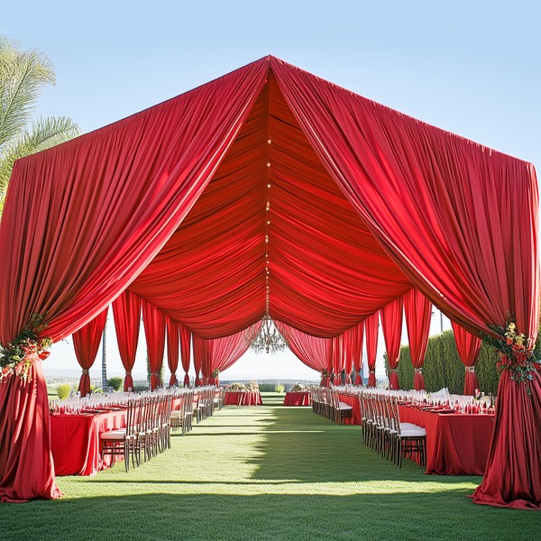 10ftx40ft Red Ceiling Curtain for Wedding Parties – 2 Panels