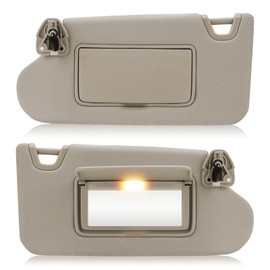 Left & Right Sun Visor with Vanity Light for 2013-2018 Nissan Altima Without Sunroof, Driver & Passenger Side Beige Sunvisor Replacement 96400-3TA2A 96401-3TA2A