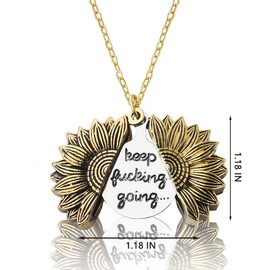 Pliwcas Inspirational Gifts Pendant Necklace for Women Men Sunflower Pendant Engraved Keep Going Necklaces for Men Encouragement Gifts for Coworkers Sunflower Necklaces for Women
