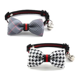 Cat Collar, Dog Cat Collar, Bow Tie, Cat Decoration, Dog Decoration, Bell Included, Cute, Small Dog, Cat Collar, Adjustable, Soft, Japanese Style, Stylish, Simple Design, Soft (Houndstooth Black,