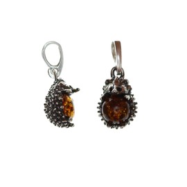Artisana-Schmuck Amber Pendant Small Hedgehog Pendant Made of Amber and 925/000 Sterling Silver, 925/000 sterling silver Baltic Amber, Baltic amber