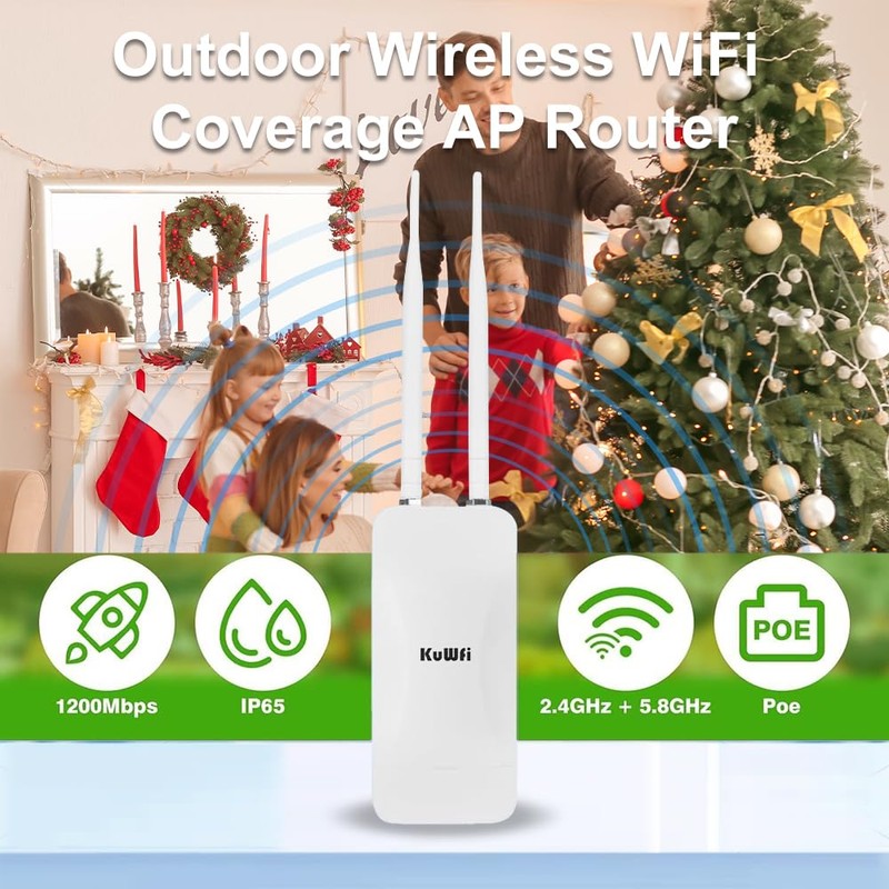 KuWFi Dual Band Outdoor WiFi Extender Booster Wireless Access Point