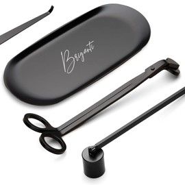 BRIGANTI Candle Accessories Set 4-in-1 Candle Care Essentials Kit - Black | Candle Snuffer with Swivel Head, Wick Trimmer Scissors with Refined Edge, Wick Dipper & Picker, Decorative Accessory Tray