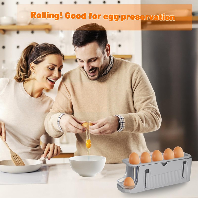 Rolling Egg Holder, Egg Container for Fridge, 3-Tier Egg Organiser,