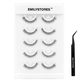 EMILYSTORES Press On Pre-Glued False Eyelashes, Wispy Light Texture Self Adhesive Lash 5 Pairs (DLP04)