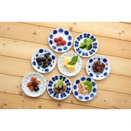 Marukyama Pottery Mino Ware Blue Touch Rim Small Plate (4 Patterns x 2 Disc Set)