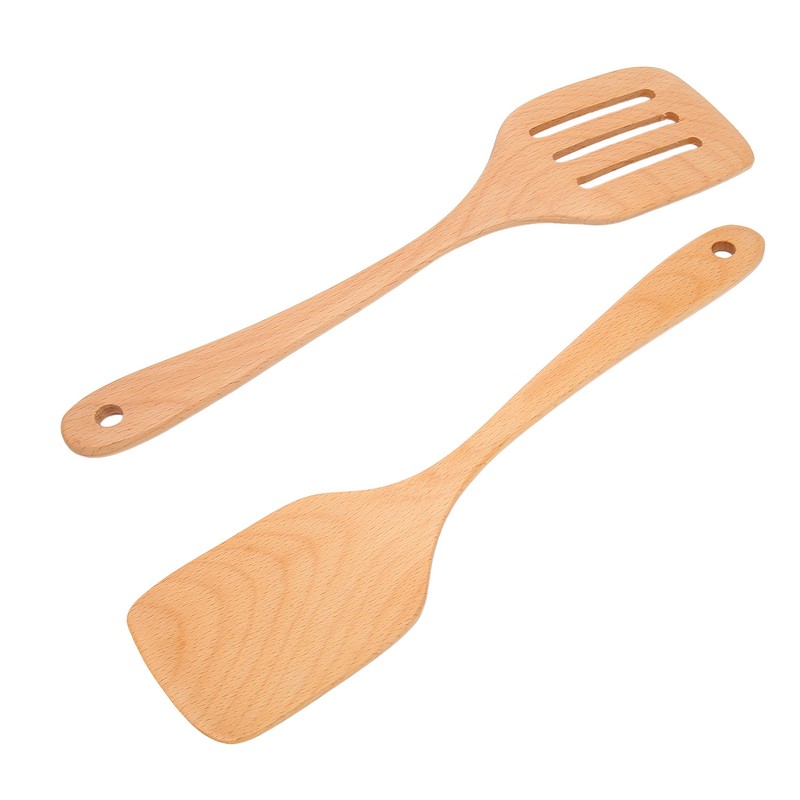 2Pcs Wooden Spatula Heat Resistant Light Weight Kitchen Cooking Utensils