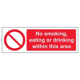 V Safety No Smoking, Eating Or Drinking - Landscape 300 x 100 mm - 2mm Rigid Plastic Safety Sign