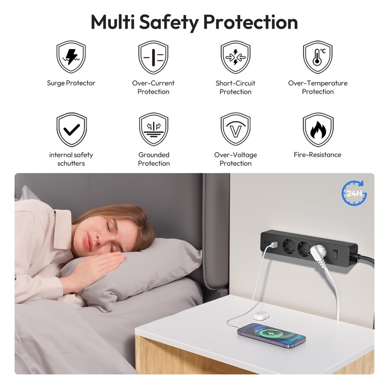 NTONPOWER NTONPOWER 3-Fach Steckdosenleiste Wandmontage mit USB-C, Steckdosenleiste 1berspannschutz Anschraubbar