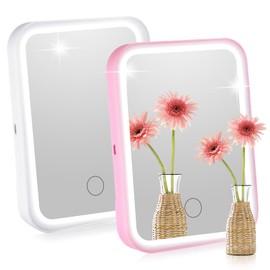 Sintuff 2 Pcs Light up Magnetic Locker Mirror Locker Accessories Rectangular Mirror for Girls and Boys for School Locker, Bathroom, Household Refrigerator, Workshop Toolbox or Cabinet (Pink, White)