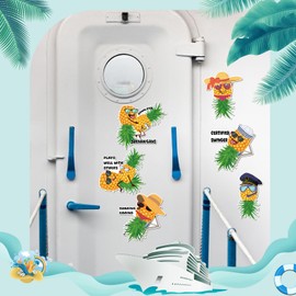JoyAura Family Cruise Door Magnets - 6 Pcs Upside Down Pineapple Magnetic Ship Cabin Stickers, Funny Pineapples Tropical Decals for Carnival Holiday Party Car Decor with 3 Pcs Erasable Pens