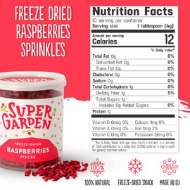Super Garden Freeze Dried Raspberries | Crunchy Raspberry Pieces for Snacking, Topping, or Baking | Sugar Free Freeze Dried Fruit | Delicious, Healthy Freeze Dried Berries Snack for Kids | 1.31oz