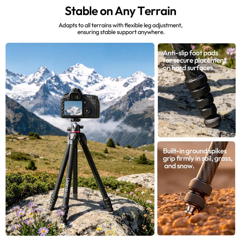 ULANZI TZ01 Carbon Fiber Tripod 64.2inch, 2-in-1 Detachable Center Column