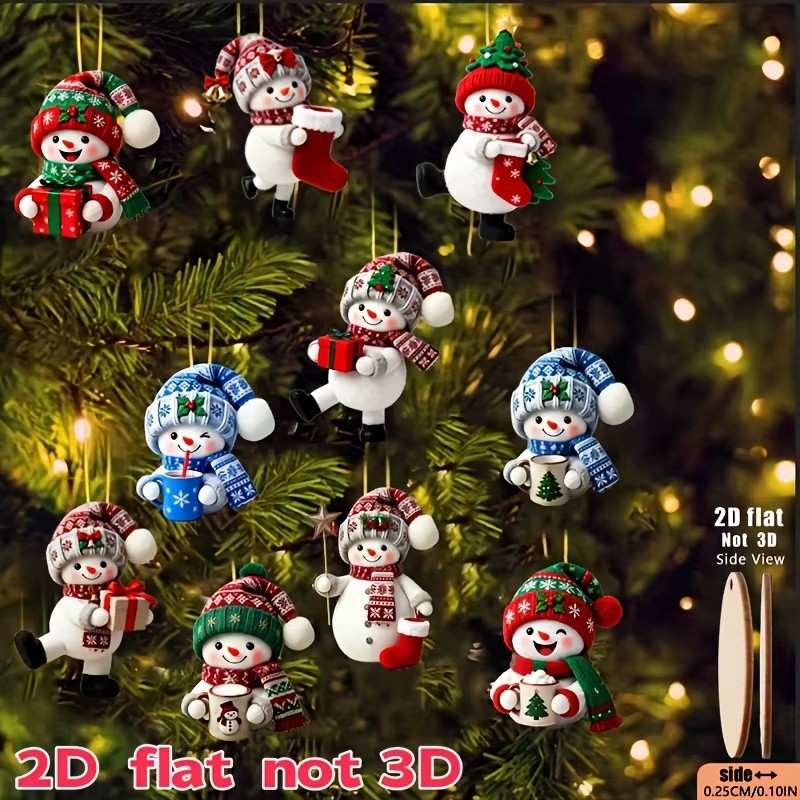 15-Piece Flat MDF Snowman Christmas Ornaments for Tree Decorating –