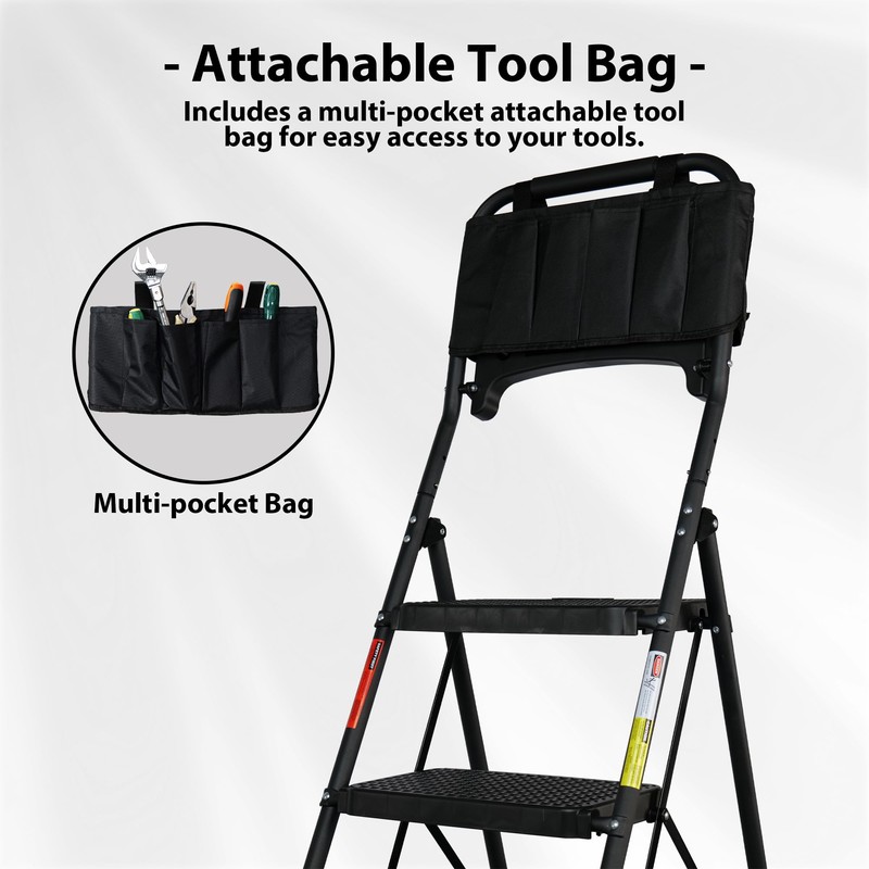 BONTEC 5-Step Ladder, 400lbs Max Load, Folding Step Stool with