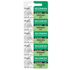 Seizaiken 377 SR626SW 1.55V 0%Hg Silver Oxide Watch Battery - Wholesale - 5 Batteries