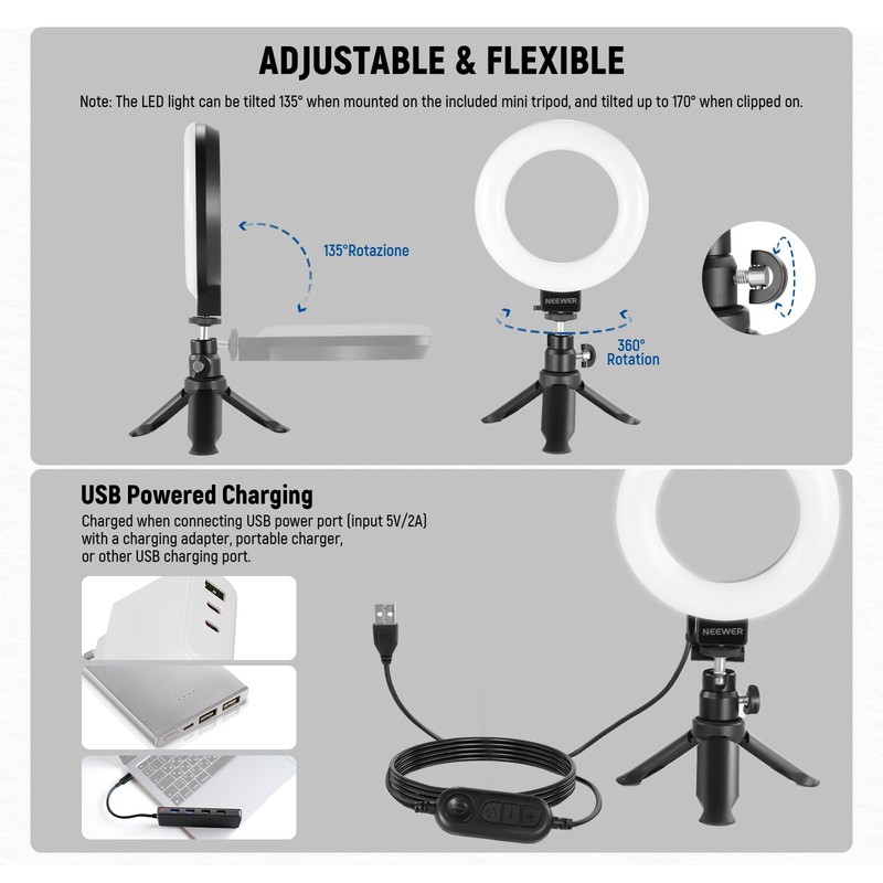 NEEWER Basics 5" Ring Light with Mini Tripod Stand for