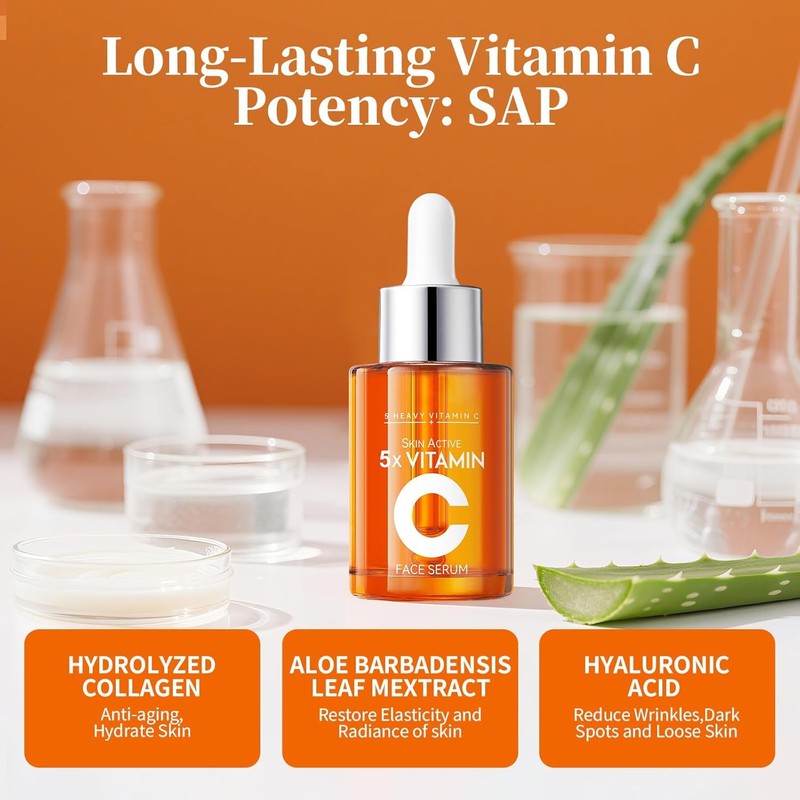 Vitamin C Facial Serum: Dark Spots, Wrinkles, Uneven Tone &