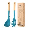 Silicone Soup Ladle and Spaghetti Spoon Set with Wooden Handle,