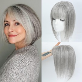 JANATOUCH Hair Toppers for Women With Thinning Hair Silver Gray Color 11 Inches Topper Real Human Hair for Solve HairLoss Add Volume