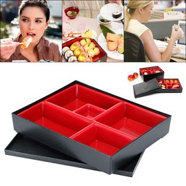 WMLBK Bento Boxes, Japanese Style Wood Storage Box, Plastic Lunch Bento Box Compartments with Lids for Restaurant Home Office Picnic - 5 Grids, 27x 21cm