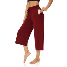 DIBAOLONG - Pantalones capri sueltos para mujer, con cordón en la pierna y cómodos para descansar, con bolsillos, Borgoña, XL