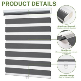 MiLin Cordless Zebra Blinds Blackout Zebra Windows Shades Dual Layer Free-Stop Roller Shades Sheer Thermal Insulated Reduce Noise Roller Blinds for Windows (Black, 48" W x 64" H)