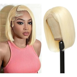 613 Blonde Bob Wig Human Hair 13x4 HD Transparent Lace Front 613 Short Bob Human Hair Wig 180% Density Blonde Short Straight Bob Wigs For Black Women 10 Inch