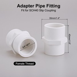 sourcing map 6 Pcs 3/4" PVC Female Adapter Pipe Fitting Fit for SCH40 Slip Coupling Female to Female Threaded Pipe Coupling Connector with Sealing Tape, Socket x NPT Female, White