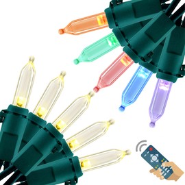 Color Changing LED String Lights with Remote Control, 66 Feet 200 Count Variable Color Mini Light Set, Adapter with 10 Functions Controller Warm White/Multicolor & Multiple Flashing Mode (Green Wire)