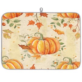 Thanksgiving Dish Drying Mat for Kitchen Counter,Autumn Pumpkins Fall Leaves Drying Mats Super Absorbent Microfiber Dishs Pad Coffee Bar Mat Extra Large 18 X 24 Inch