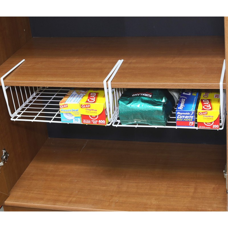 Simple Houseware Under Shelf Basket, White – 2-Pack Space-Saving Storage