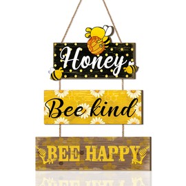TOARTi Bee Kind Signs Wood Animal Wall Decor Wooden Rectangle Inspirational Bees Positive Happy Hanging Sign with Jute Twine for Home Living Room Classroom Bathroom Farmhouse