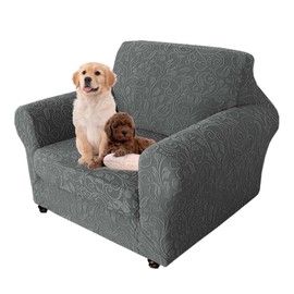 WTHAVEN Stretch Chair Couch Cover,2 Piece Armchair Cover Spandex Jacquard Fabric Sofa Covers with Elastic Bottom,Washable Furniture Protector for Dogs,Cats,Kids (Dark Gray)