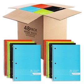 College Ruled Spiral Notebooks Bulk 1-Subject Notebook - 70 Sheets - 3 Hole Punched, Subject Notebooks for Binders, School Classroom Note Books - Perforated Pages, Assorted Colors - (Bulk - 48 Pack)
