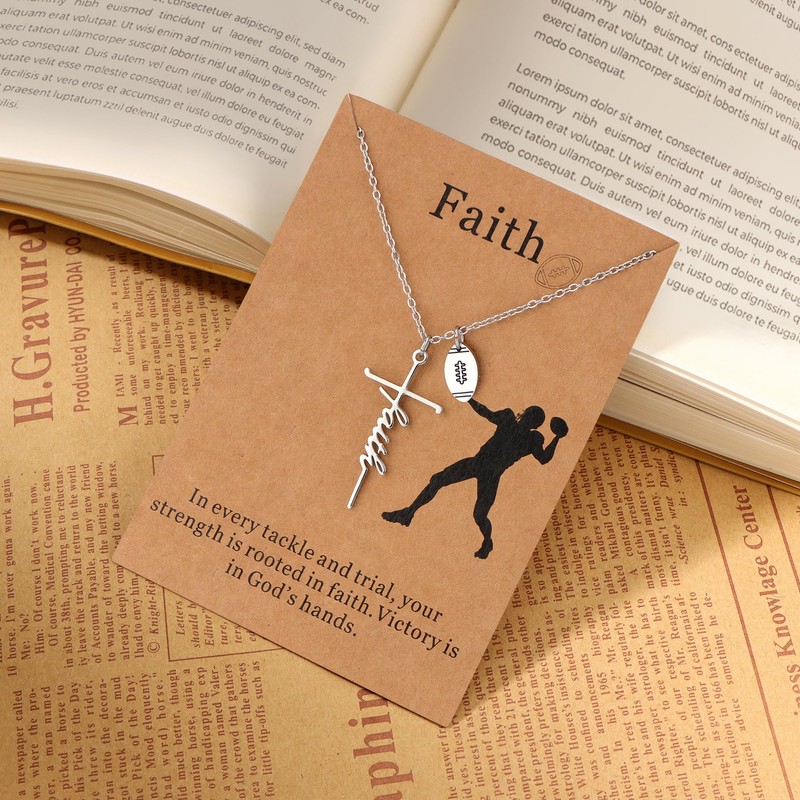 Sports Cross Pendant Necklace - Rugby Ball American Football Pendant