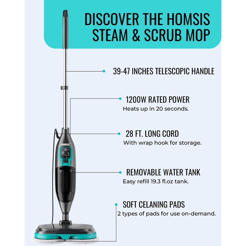 Steam Mop Floor Steamer Scrubber: Hardwood Tile Laminate and Vinyl