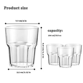6 PCS Clear Plastic Tumblers, Resuable Drinking Glasses 8.8 OZ, BPA Free Acrylic Drinking Cups, Stackable Beverage Glasses for Home, Party, Picnic, Shatterproof, Dishwasher Safe, 260 ML