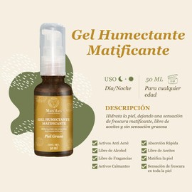 Gel Humectante Matificante MatiMati Agua de Hamamelis, Manzanilla, Alantoína, Aloe Vera, Pantenol, Hemiescualano, Antiacné, Calmante, Fresco 50 ml