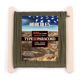 HERCULES Paracord Camping Rope, Tent Rope, Outdoor Use, Load Capacity 551.1 lbs (250 kg), 7 Cores, Army Green, 66.8 ft (30 m)