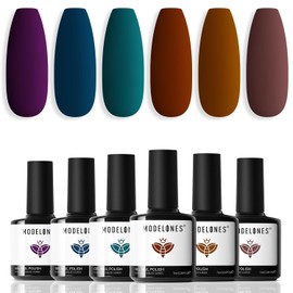 modelones Gel Nail Polish Set 6 Dark Colors, Fall Winter Morandi Shades Wine Purple Prussian Blue Brown Gel Polish High Pigmented Nail Art Kit Soak Off Manicure at Home DIY Women Girl Gift