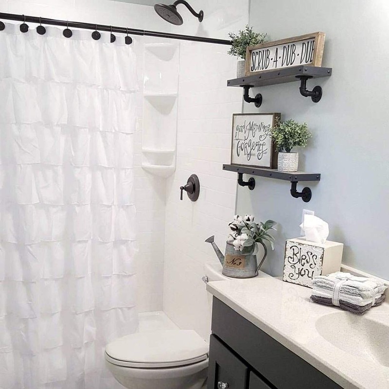 WestWeir White Ruffle Shower Curtain - Farmhouse Cloth Bathroom 72