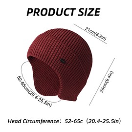 SeClovers Beanie Hats for Men Winter Knit Skull Running Ski Cap Thermal Ear Flaps Warmers Stretchy Helmet Toque Burgundy