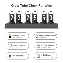 JoFomp Nixie Tube Clock Kit, IPS Color Screen Desk Digital Clock, Glow Tube Nixie Clocks with Web Control/WiFi Accurate Timing/Custom Dial/6 Digital Alarm/12 Pictures/Ambient Light Regulate