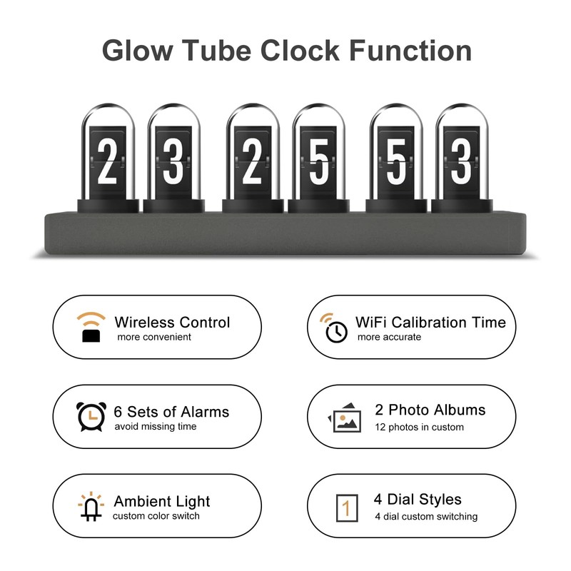 JoFomp Nixie Tube Clock Kit, IPS Color Screen Desk Digital