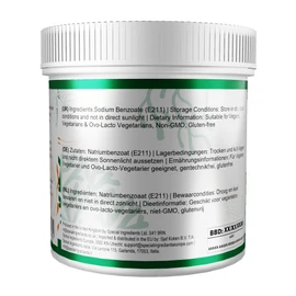 Sodium Benzoate Powder - Suitable for Vegans & Vegetarians, Non-GMO, Gluten-Free, Non-Irradiated - Recyclable Plastic Container (250g)