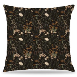 LUKIPOM Moody Vintage Floral Pillow Covers 18x18 Double-Sided, Flower Plant Room Decor, Dark Cottagecore Rustic Wildflower Botanical Decorative Throw Pillow Covers